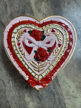 Heart-Shaped Decorative Trinket Box with Red Roses candle